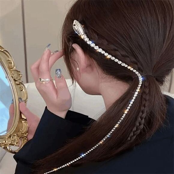 White Gold Diamond Snake Gothic Hair Clip - Picture 7 of 8